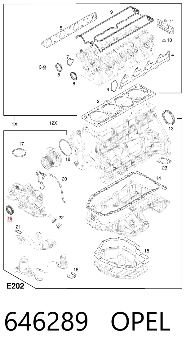 Retén de cigüeñal frontal 646289 Opel