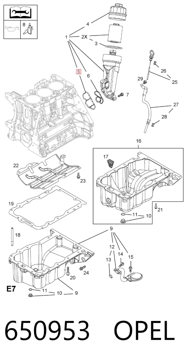 Junta del adaptador del filtro de aceite 650953 Opel