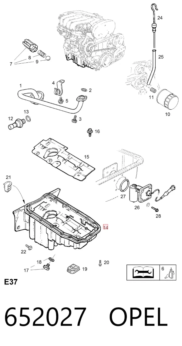 Cárter de aceite del motor 652027 Opel