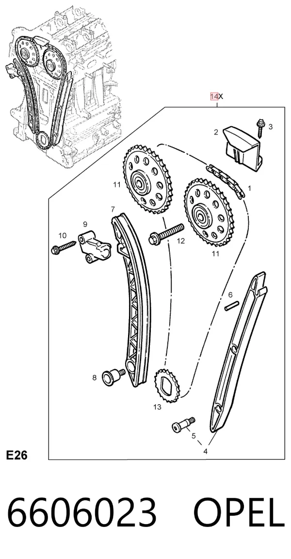 Kit de cadena de distribución 6606023 Opel