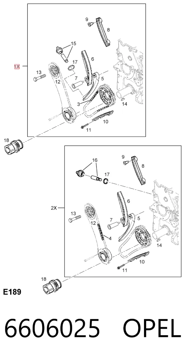 Kit de cadena de distribución 6606025 Opel