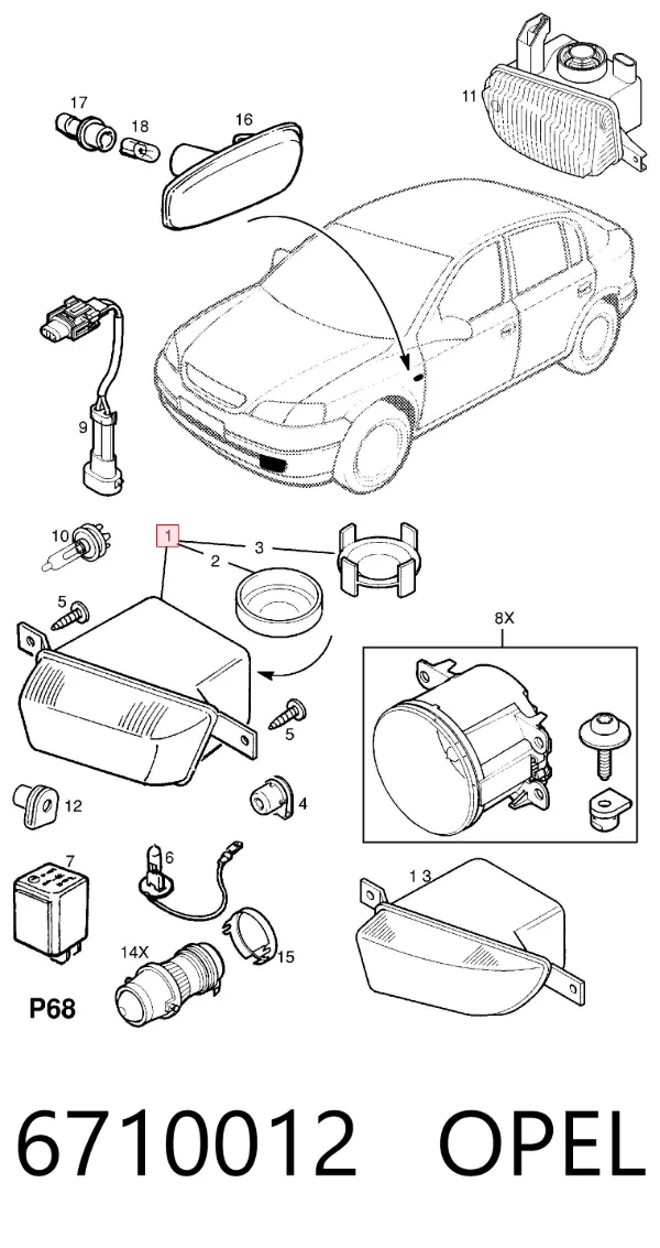 Faro antiniebla derecho 6710012 Opel