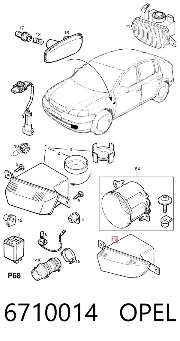 Faro antiniebla derecho 6710014 Opel