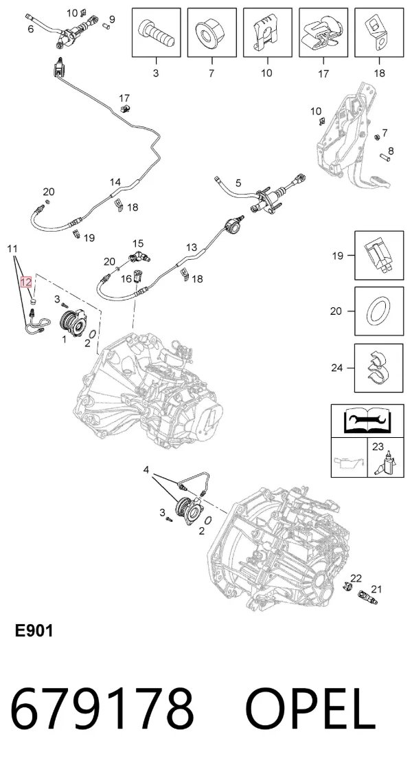 Kit de reparación del cilindro receptor de embrague 679178 Opel