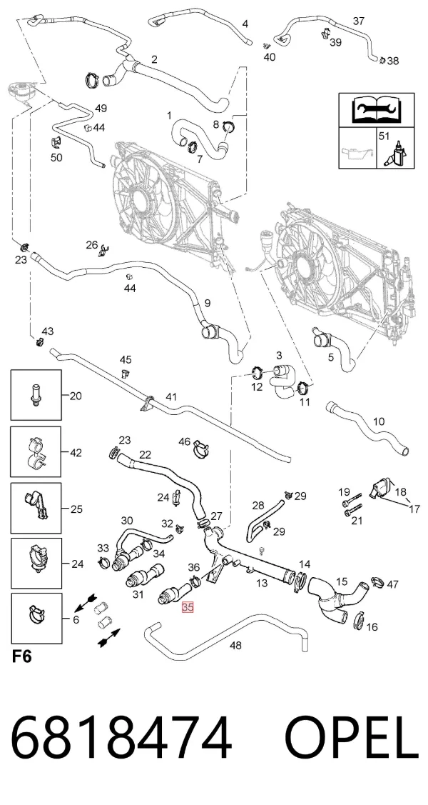Manguera de calefacción, retorno 6818474 Opel