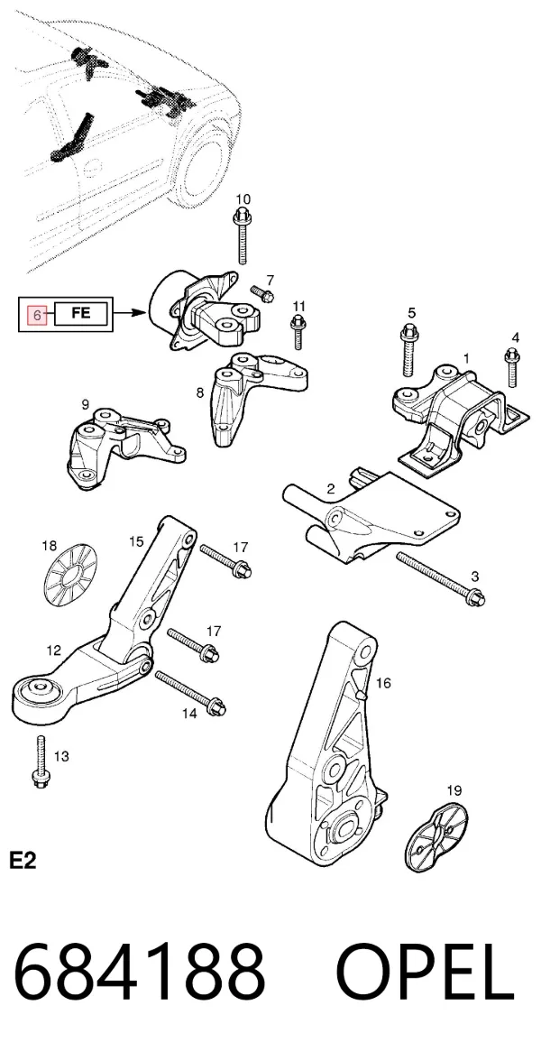 Soporte izquierdo del motor 684188 Opel