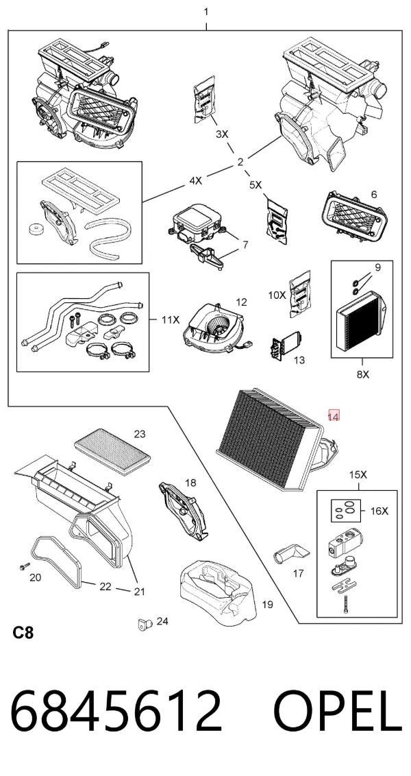 Evaporador de aire acondicionado 6845612 Opel