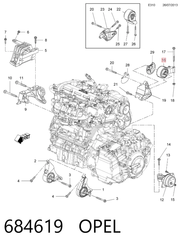 Soporte de motor trasero 684619 Opel