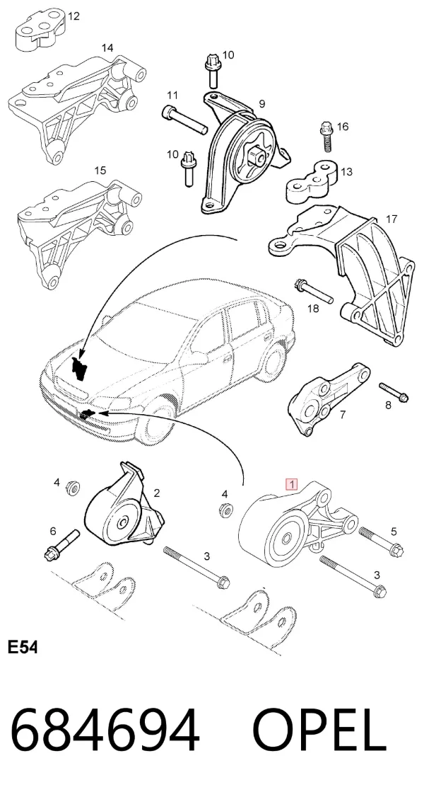 Soporte de motor delantero 684694 Opel
