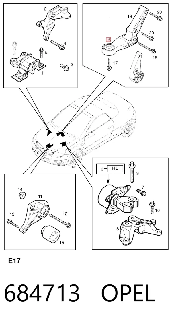 Soporte de motor trasero 684713 Opel