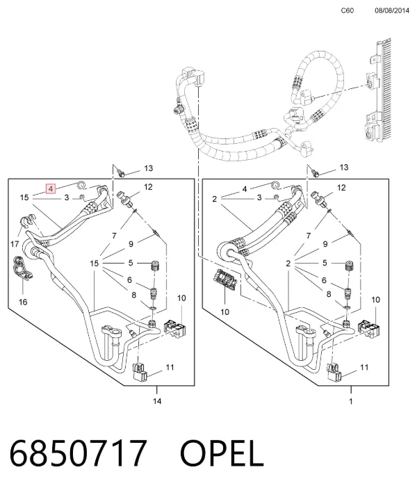Anillo de sellado de la manguera de descarga del compresor 6850717 Opel