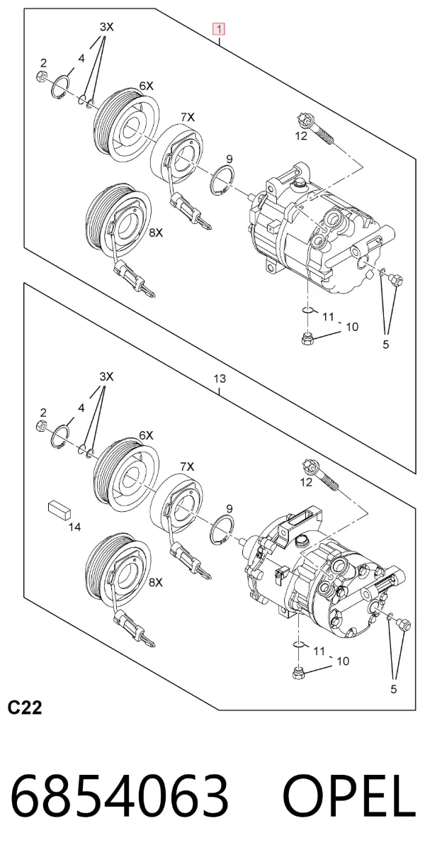 Compresor de aire acondicionado 6854063 Opel