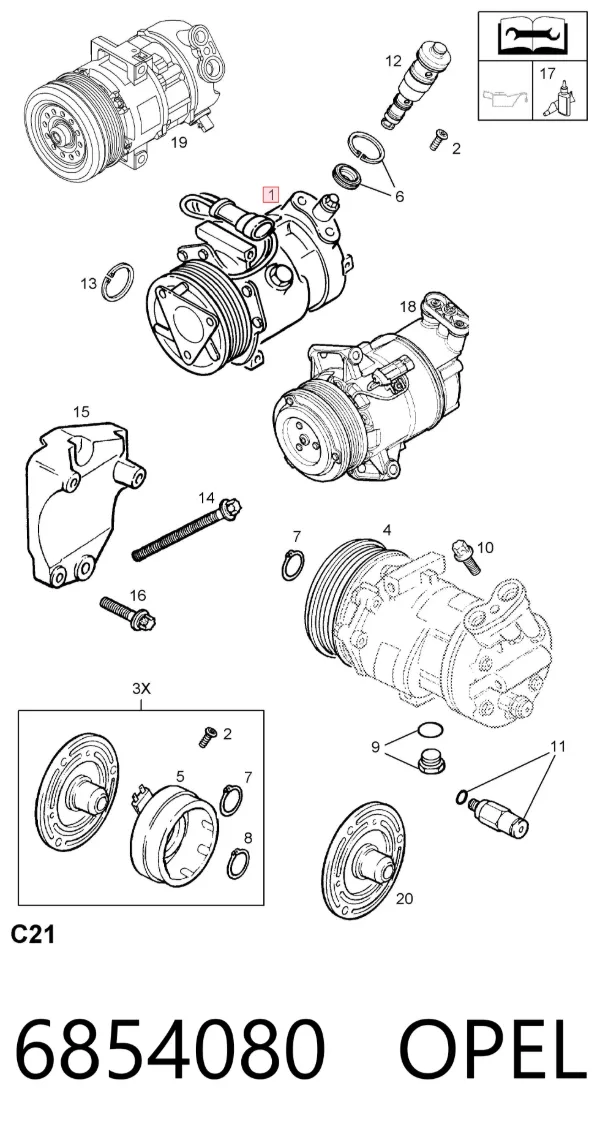 Compresor de aire acondicionado 6854080 Opel