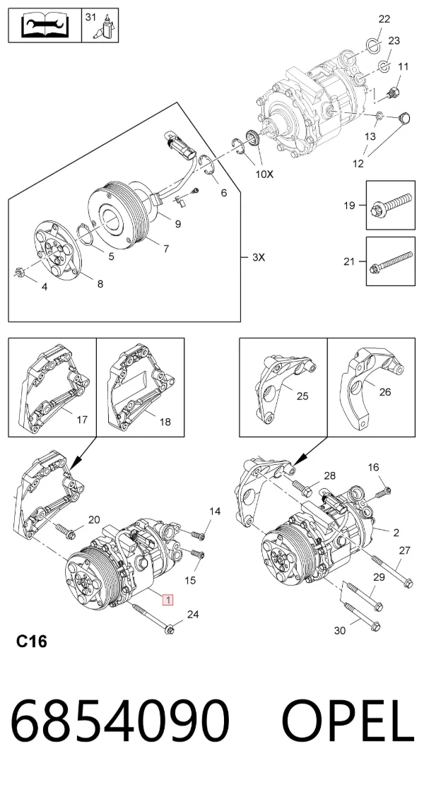 Compresor de aire acondicionado 6854090 Opel