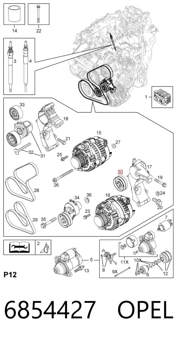 Polea tensora correa poli V 6854427 Opel