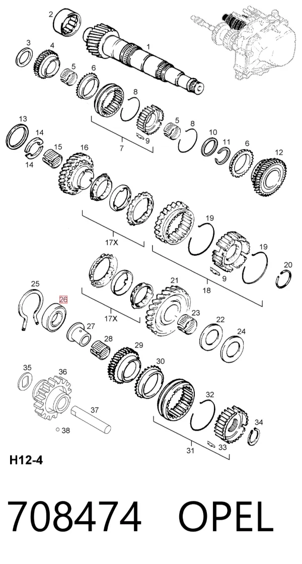 Cojinete del eje secundario de la caja de cambios 708474 Opel