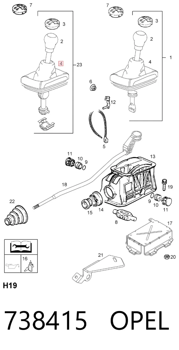 Funda de la palanca de cambios 738415 Opel