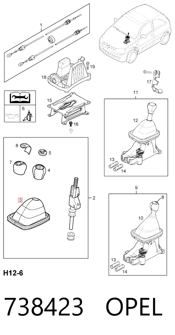 Funda de la palanca de cambios 738423 Opel
