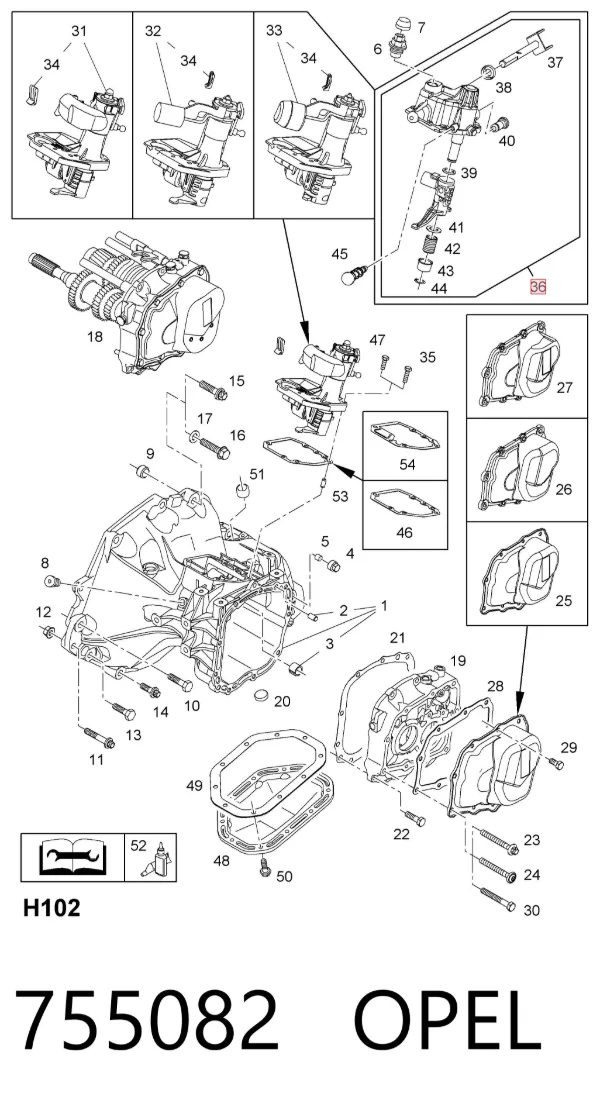 Tapa trasera de la caja de cambios 755082 Opel