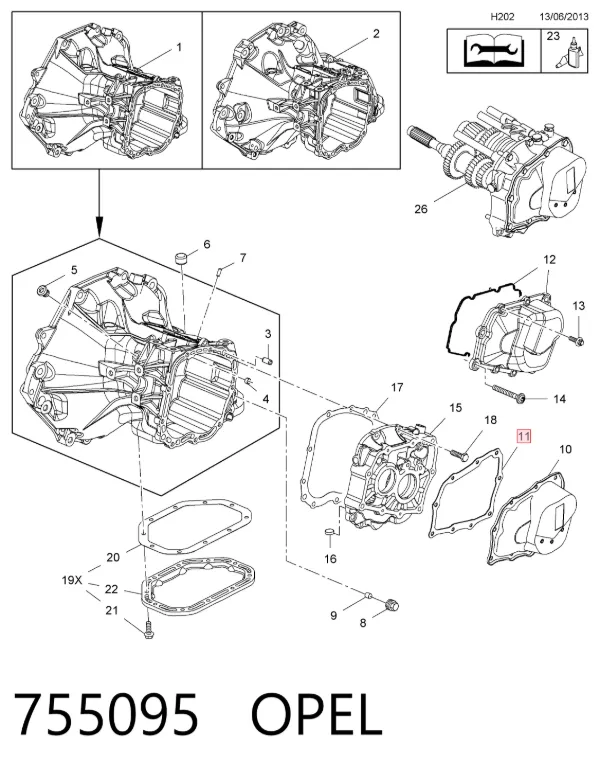 Junta de tapa de caja de cambios 755095 Opel