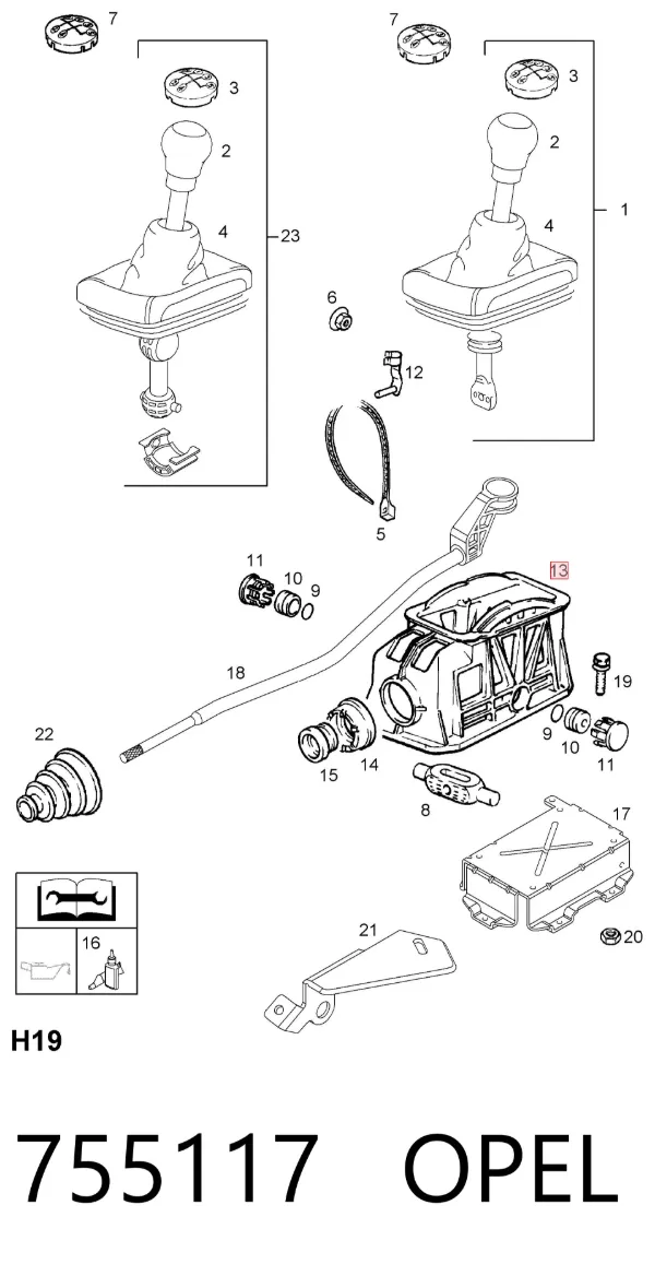 Palanca de cambios 755117 Opel