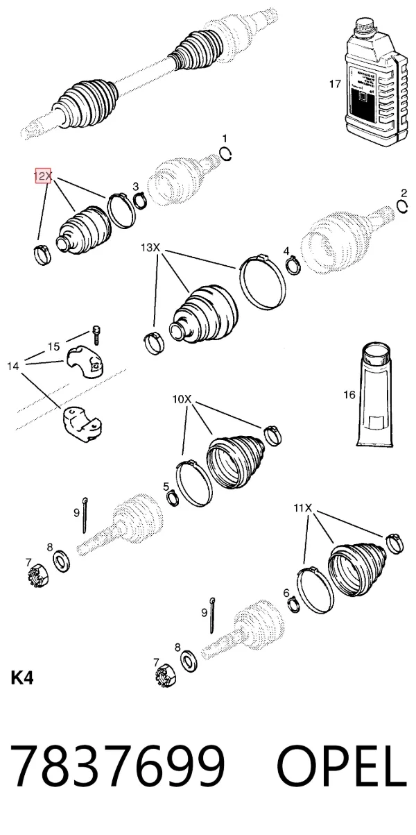 Fuelle de semieje delantero interior 7837699 Opel