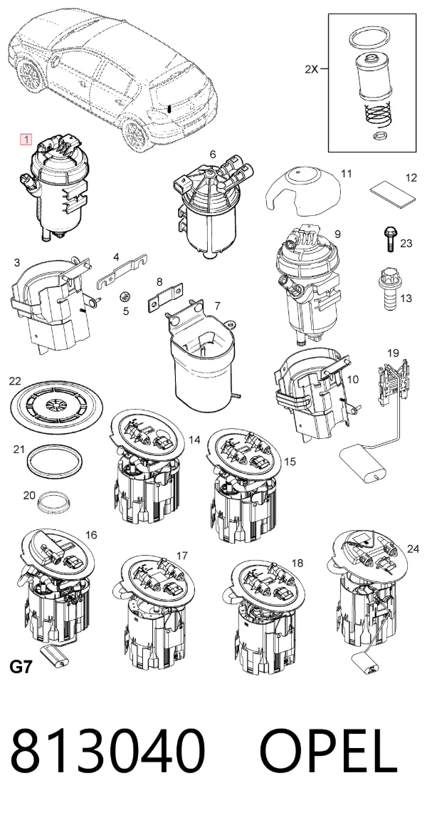 Caja del filtro de combustible 813040 Opel