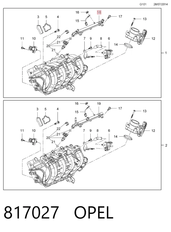 Rampa de combustible 817027 Opel