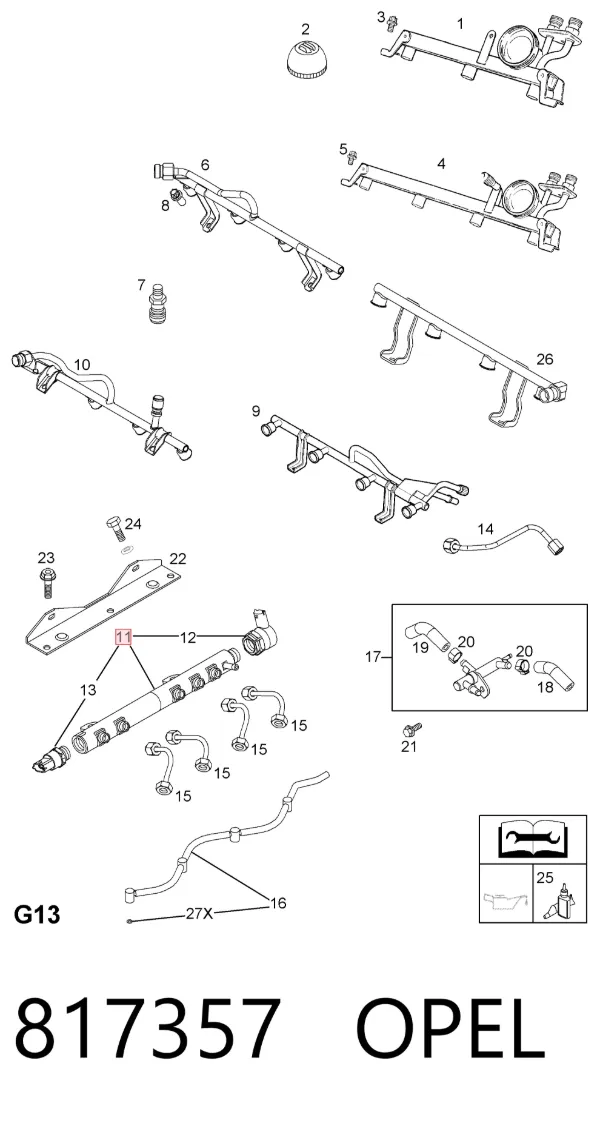 Rampa de combustible 817357 Opel