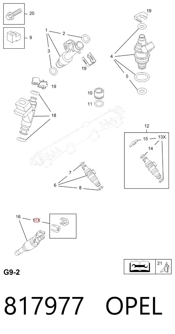 Kit de reparación del inyector 817977 Opel