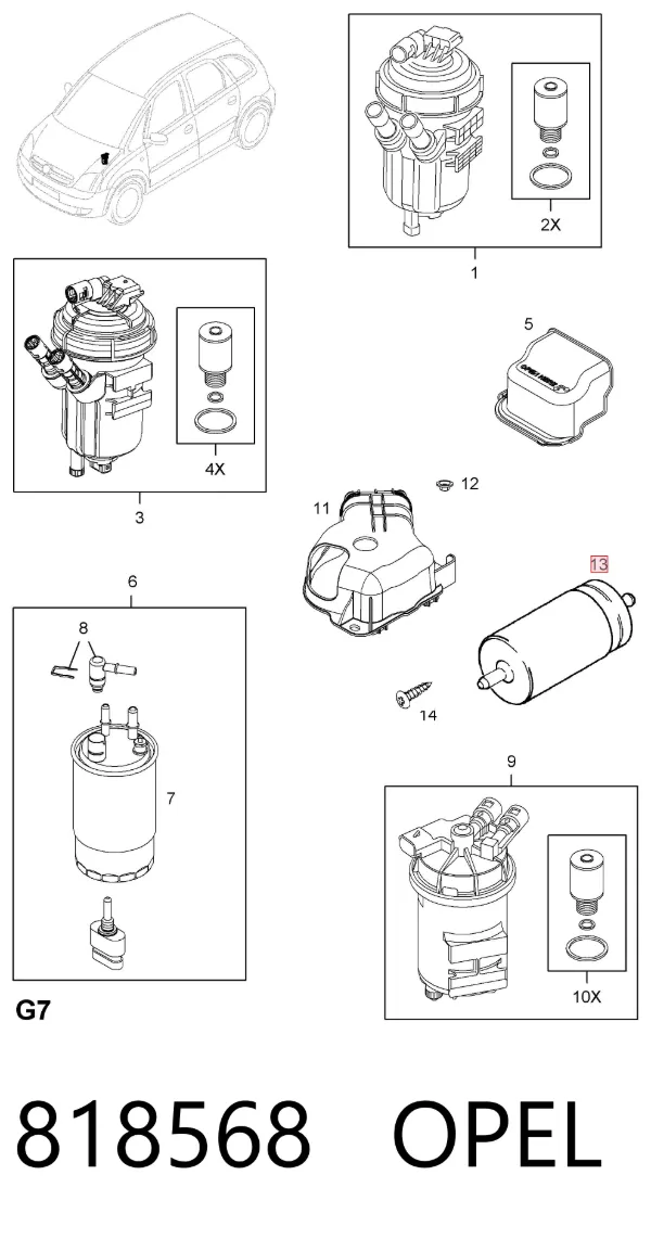 Filtro de combustible 818568 Opel