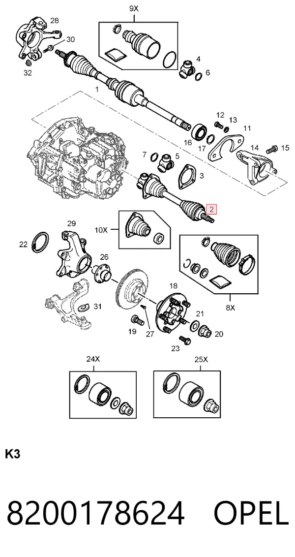 Junta homocinetica 8200178624 Opel