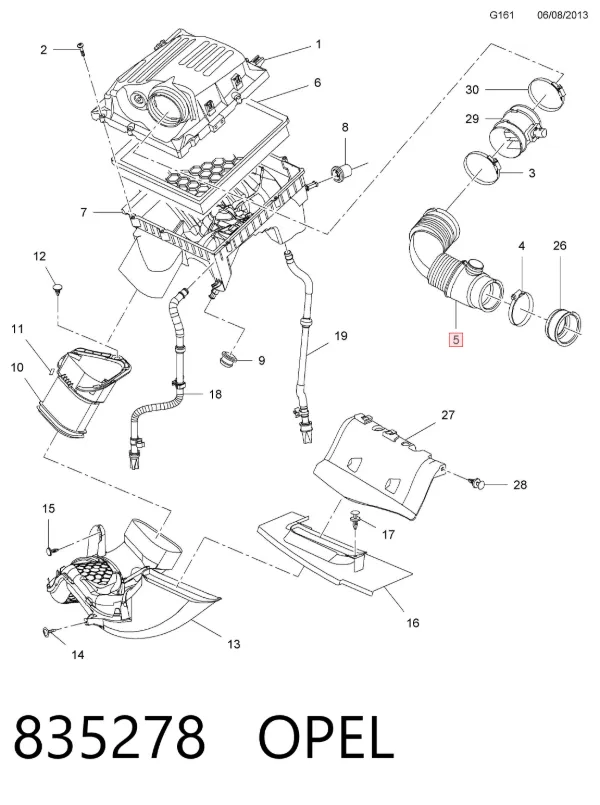 Manguito de aire del medidor de masa de aire 835278 Opel