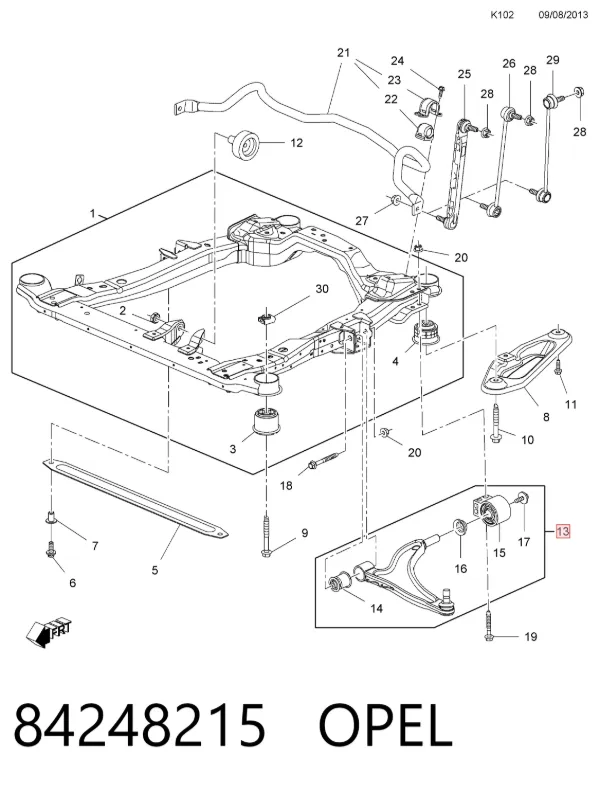 Brazo inferior derecho de la suspensión delantera 84248215 Opel