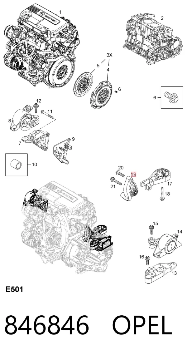 Soporte del soporte trasero del motor 846846 Opel
