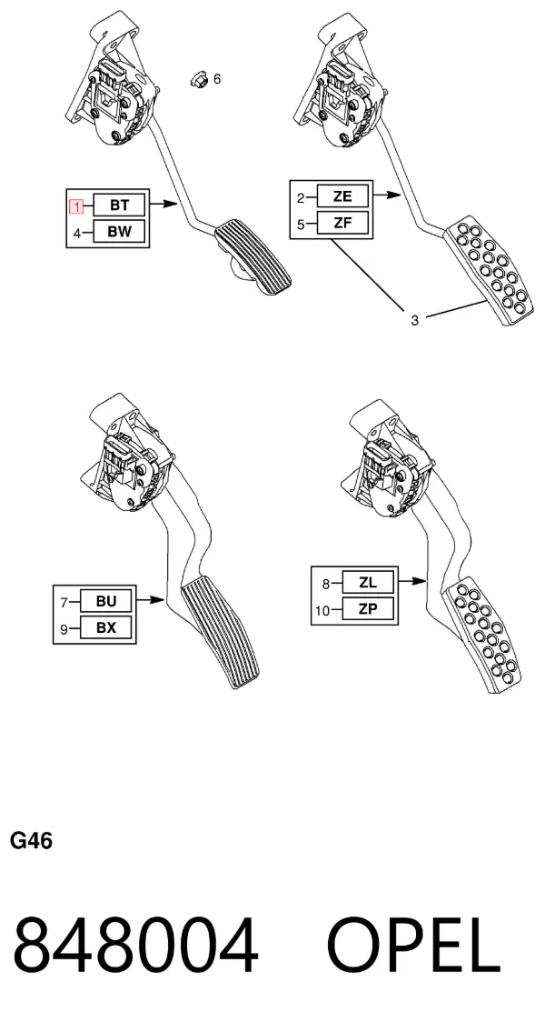 Pedal del acelerador 848004 Opel