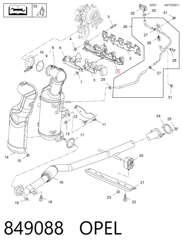 Colector de escape 849088 Opel