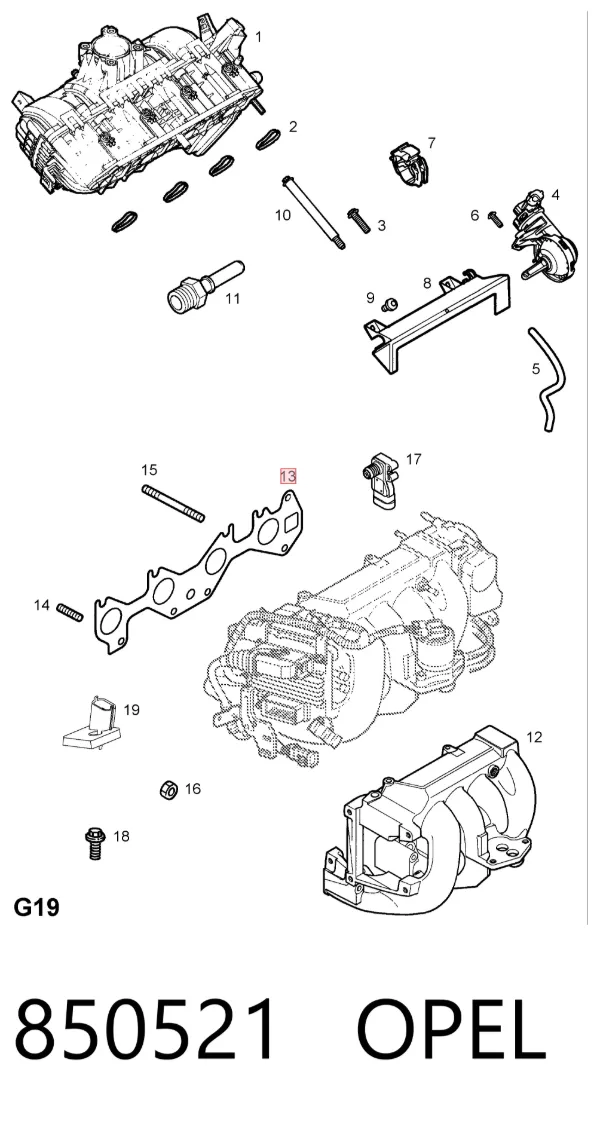 Junta de colector de admisión 850521 Opel