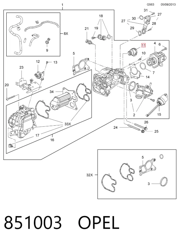 Tubo del sistema de recirculación de gases de escape EGR 851003 Opel