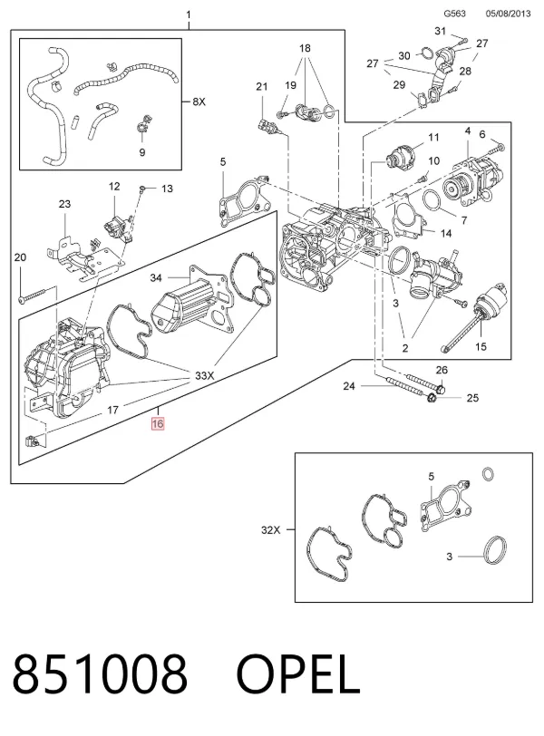Enfriador de recirculación de gases de escape EGR 851008 Opel
