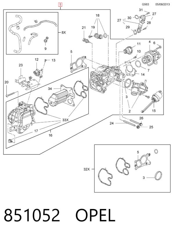 Enfriador de recirculación de gases de escape EGR 851052 Opel