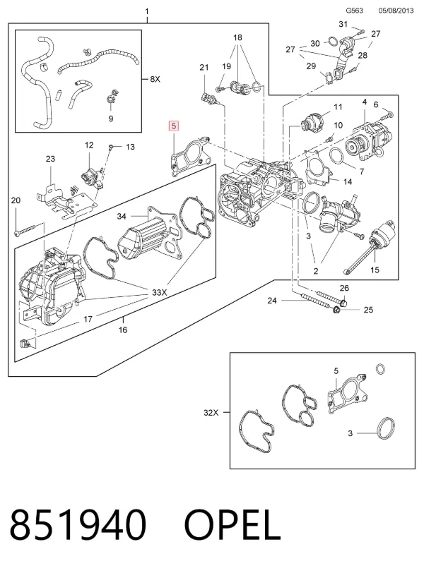 Junta del enfriador EGR del sistema de recirculación de gases 851940 Opel