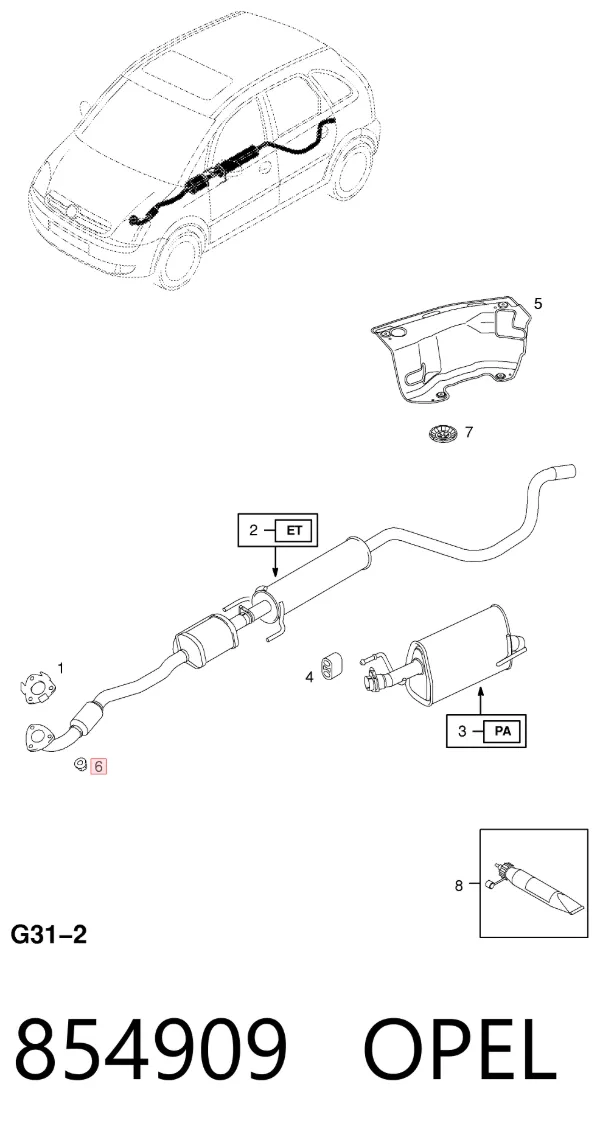 Tuerca de fijación del tubo de escape 854909 Opel