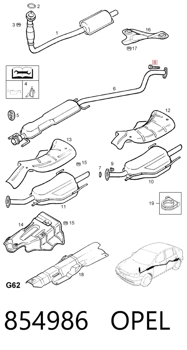 Perno del sistema de escape (silenciador) 854986 Opel