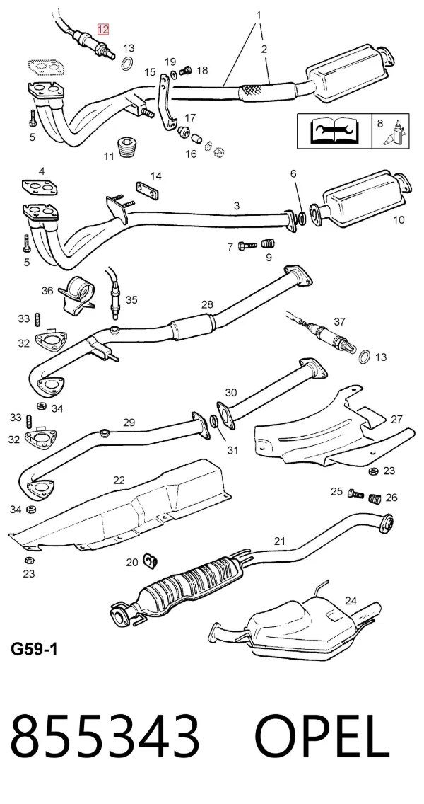 Sensor de oxígeno previo al catalizador 855343 Opel
