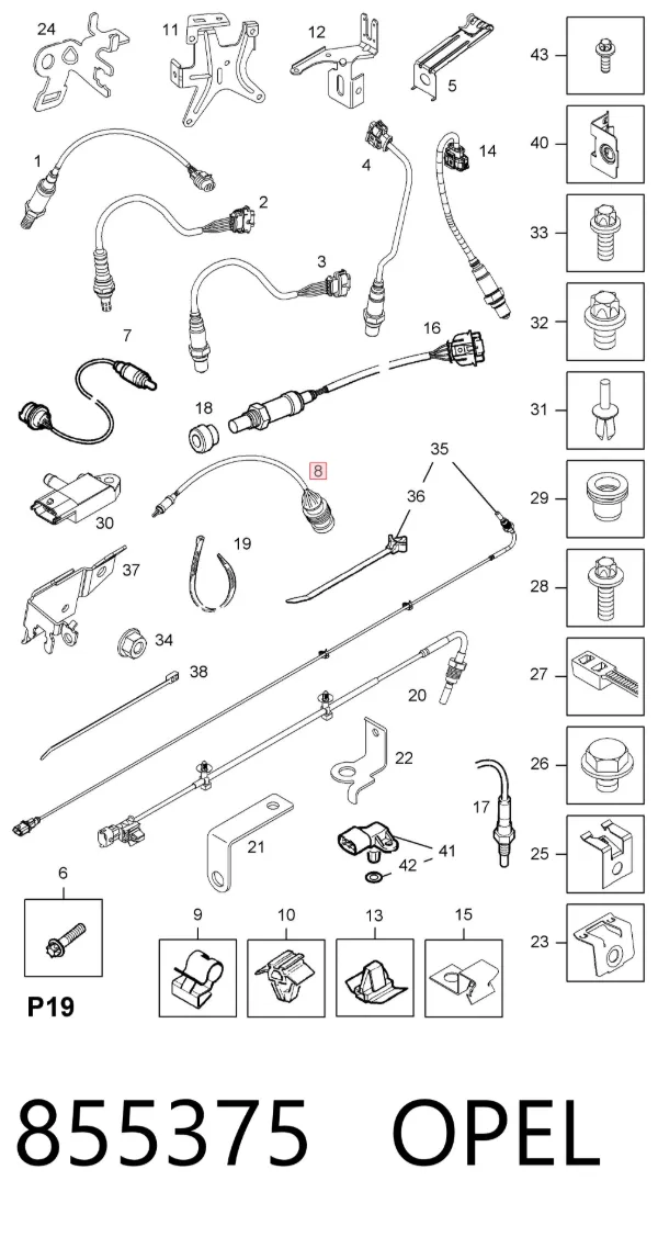 Sensor de oxígeno previo al catalizador 855375 Opel