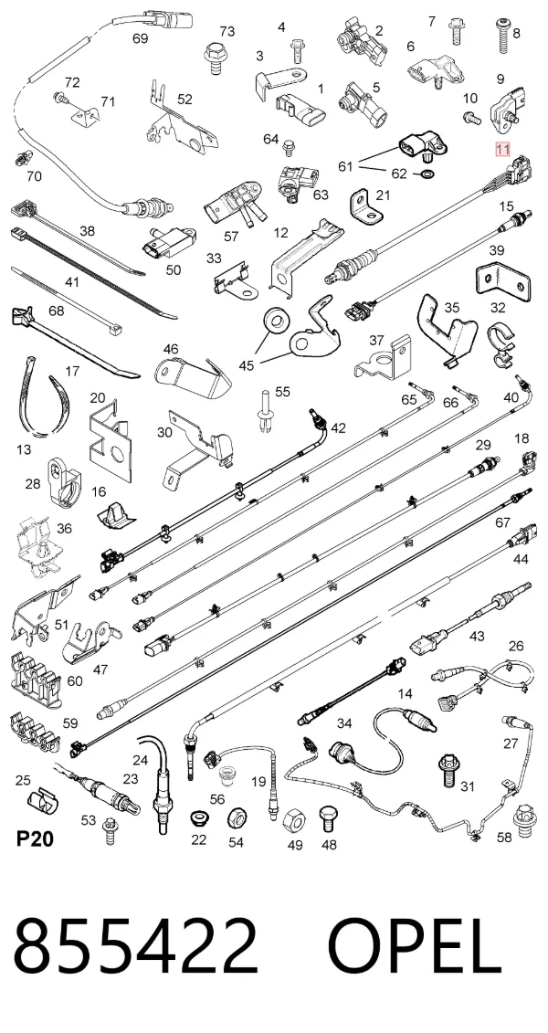 Sensor de oxígeno previo al catalizador 855422 Opel