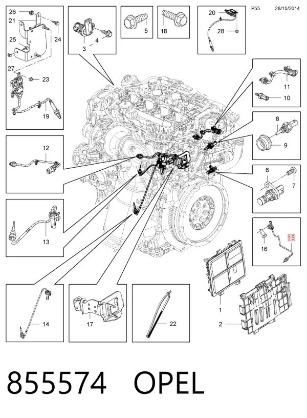 Sensor de temperatura de gases de escape después del filtro de partículas 855574 Opel