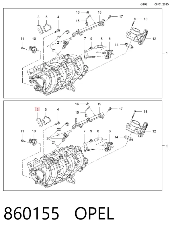 Junta inferior del colector de admisión 860155 Opel
