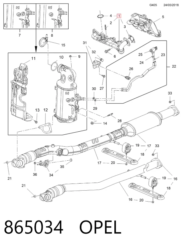 Colector de escape 865034 Opel